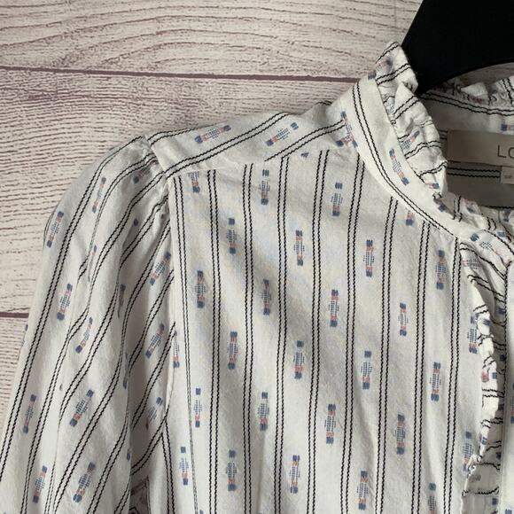 LOFT Petites White Striped Pink and Country Blue Blouse Button Up Size SP - Picture 16 of 16